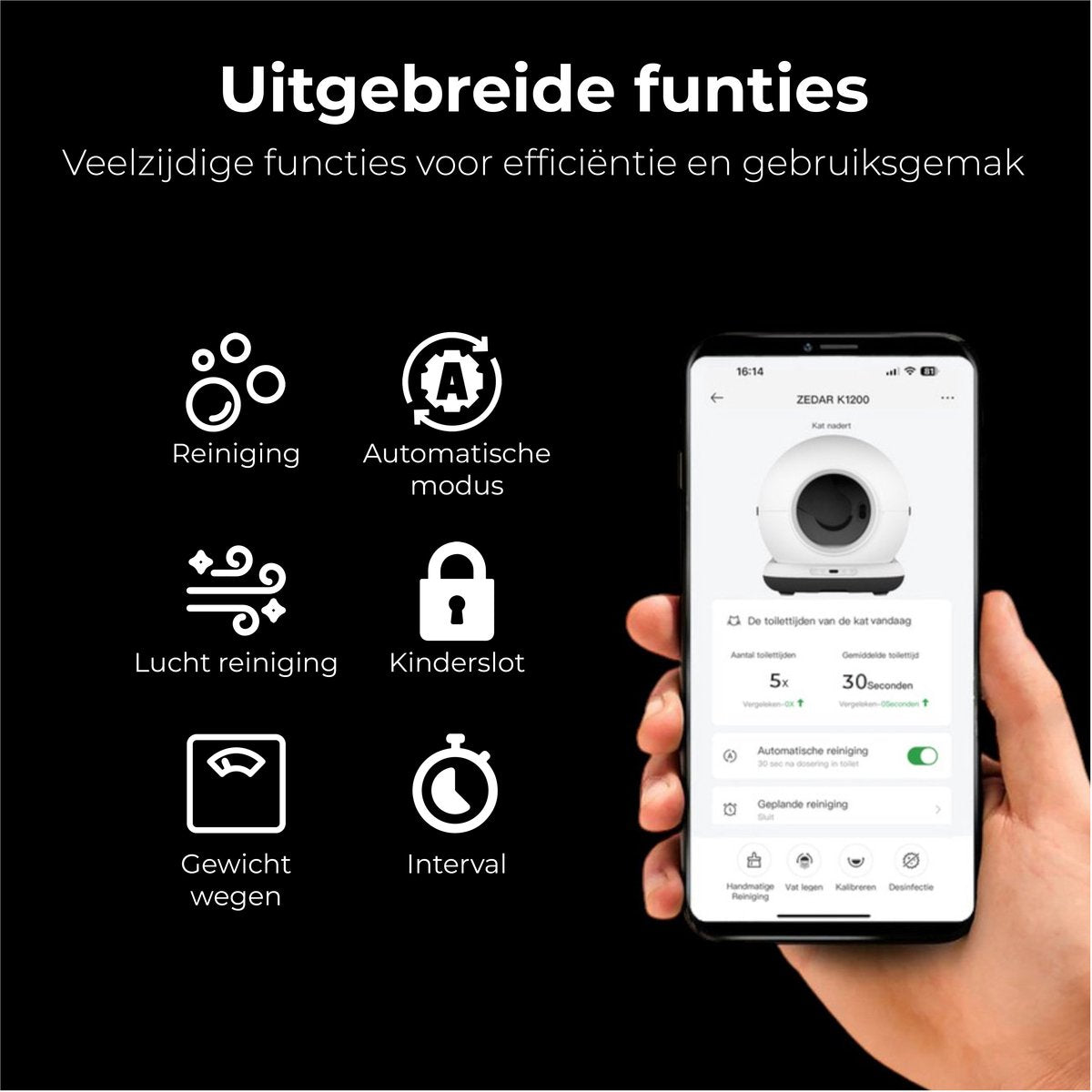 Automatische Kattenbak Met Camera - Zelfreinigende Kattenbak - Inclusief App - Met kattenbakmat en 3 rollen opvangzakjes - 82L XXL- Zedar K1200+