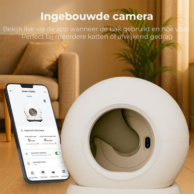 Automatische Kattenbak Met Camera - Zelfreinigende Kattenbak - Inclusief App - Met kattenbakmat en 3 rollen opvangzakjes - 82L XXL- Zedar K1200+